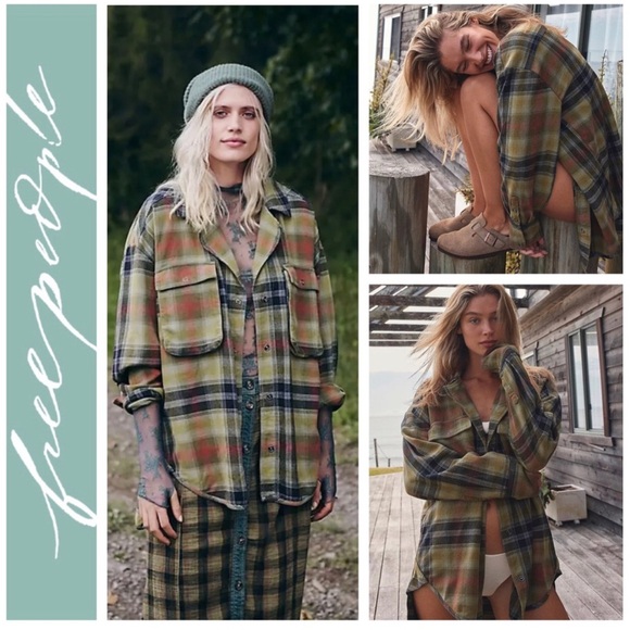New NWOT Free People Izzy Cargo Flannel Shirt - Picture 4 of 13